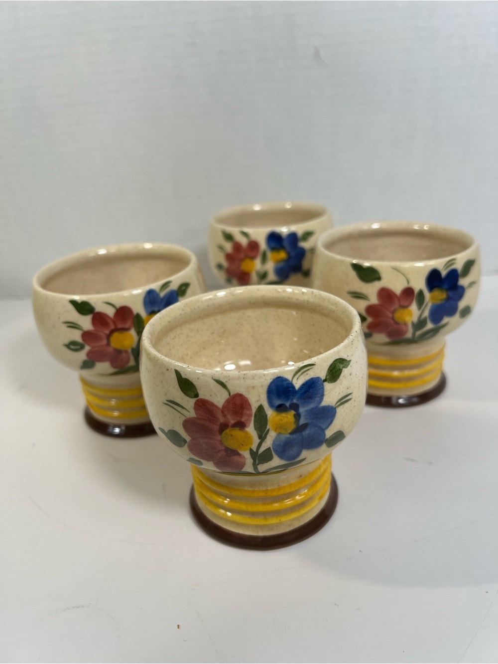 Vintage Goebel W Germany Floral Footed Cups Goblets Set of 4 Ceramic